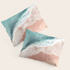 Pastel Coastline - Aerial View of Turquoise Sea and Blush Sand Pillow Sham Gallery Image 3
