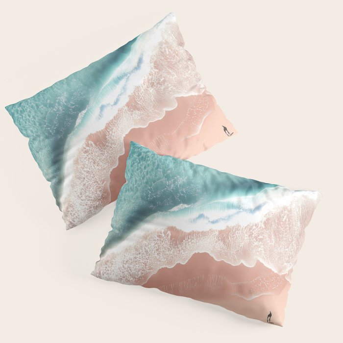 Pastel Coastline - Aerial View of Turquoise Sea and Blush Sand Pillow Sham Gallery Image 3
