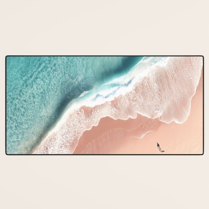 Pastel Coastline - Aerial View of Turquoise Sea and Blush Sand Desk Mat Gallery Image 3