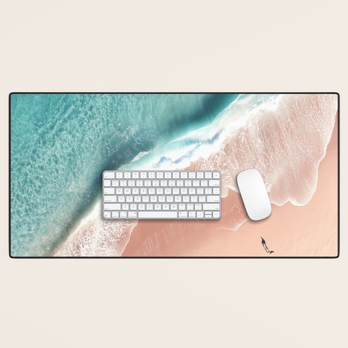 Pastel Coastline - Aerial View of Turquoise Sea and Blush Sand Desk Mat Gallery Image 1