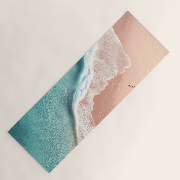 Pastel Coastline - Aerial View of Turquoise Sea and Blush Sand Yoga Mat Gallery Image 1