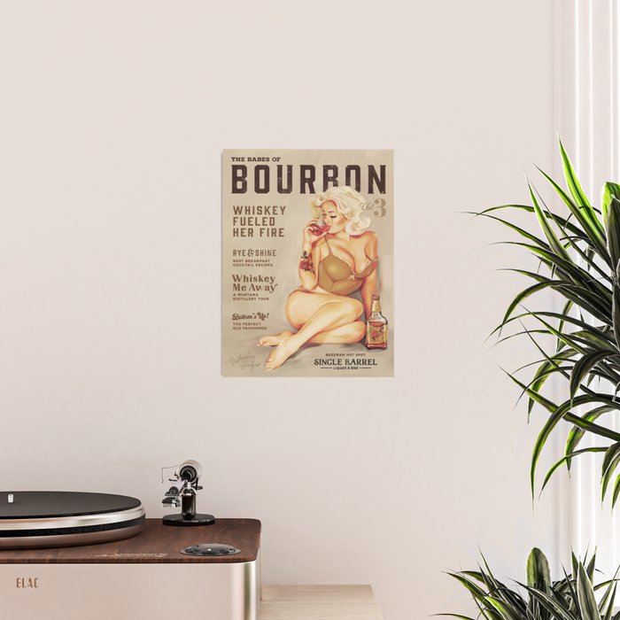"The Babes Of Bourbon" Cute Vintage Blonde Pinup Girl In Lingerie Drinking Whiskey Poster Gallery Image 2