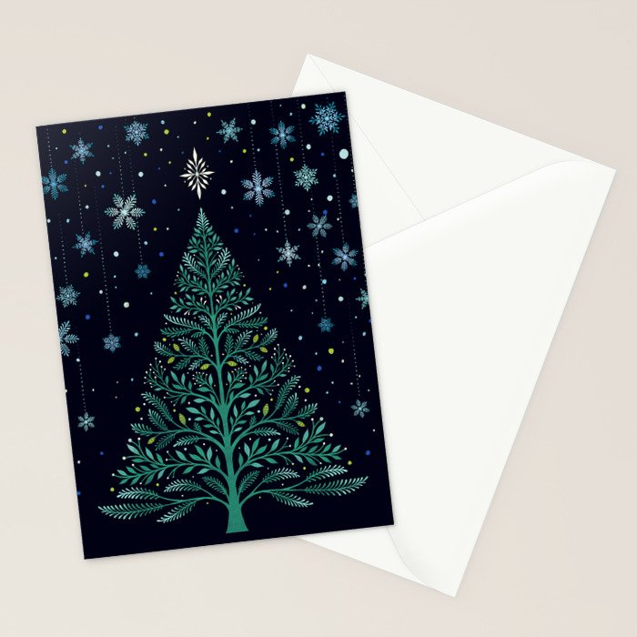 Christmas Night Tree-Snowy Stationery Card Gallery Image 2