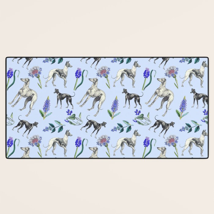 GREYHOUND DOGS and Blue Meadow Botanical Pattern  Desk Mat Gallery Image 3