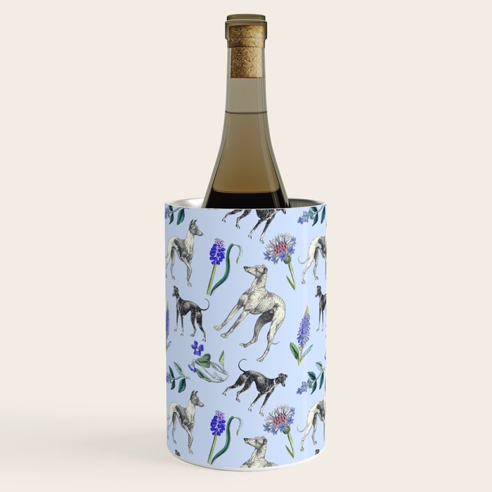 GREYHOUND DOGS and Blue Meadow Botanical Pattern  Wine Chiller Gallery Image 3