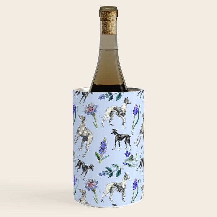 GREYHOUND DOGS and Blue Meadow Botanical Pattern  Wine Chiller Gallery Image 2