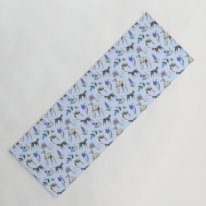 GREYHOUND DOGS and Blue Meadow Botanical Pattern  Yoga Mat Gallery Image 1