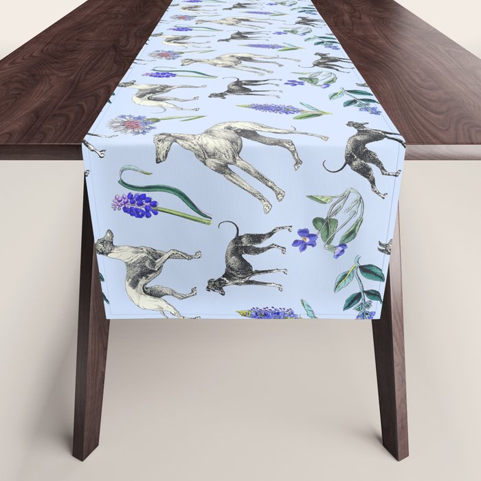GREYHOUND DOGS and Blue Meadow Botanical Pattern  Table Runner Gallery Image 1