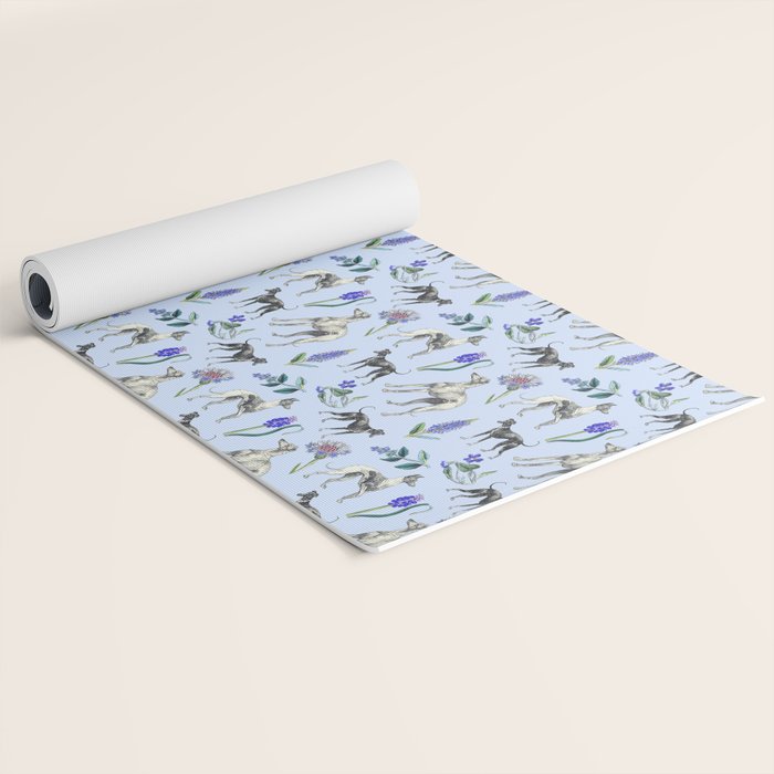 GREYHOUND DOGS and Blue Meadow Botanical Pattern  Yoga Mat Gallery Image 2