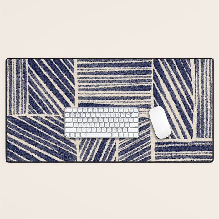 Navy Blue Striped Pattern #3 Desk Mat Gallery Image 1