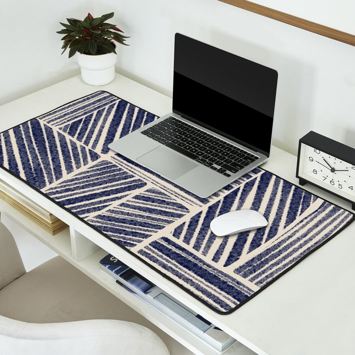 Navy Blue Striped Pattern #3 Desk Mat Gallery Image 2