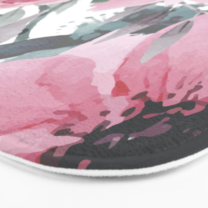 Floral Watercolor, Pink and Gray, Watercolor Print Bath Mat Gallery Image 3