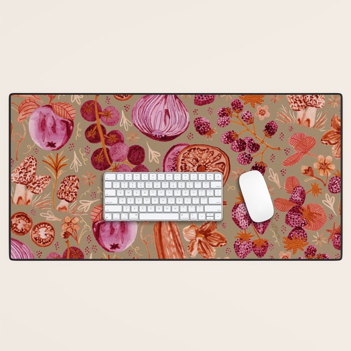 Garden Vegetables and Fresh Fruit in Mocha Mousse Desk Mat Gallery Image 1