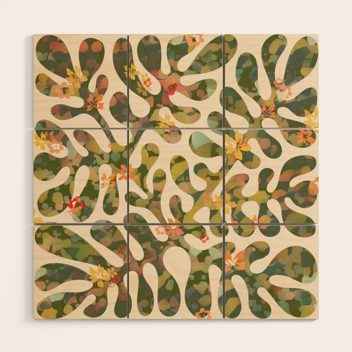 Matisse Inspired Colorful Abstract Leaves with Flowers Wood Wall Art Gallery Image 1