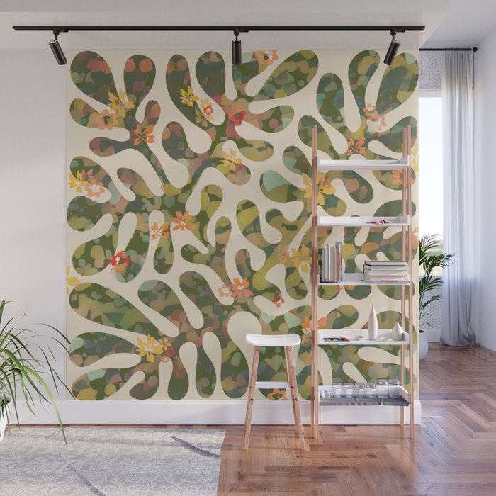 Matisse Inspired Colorful Abstract Leaves with Flowers Wall Mural