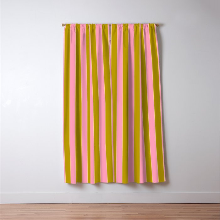 Eclectic Stripes Vertical Colorful Pink and Chartreuse Pattern Window Curtain Gallery Image 3