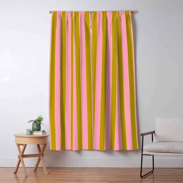 Eclectic Stripes Vertical Colorful Pink and Chartreuse Pattern Window Curtain Gallery Image 1