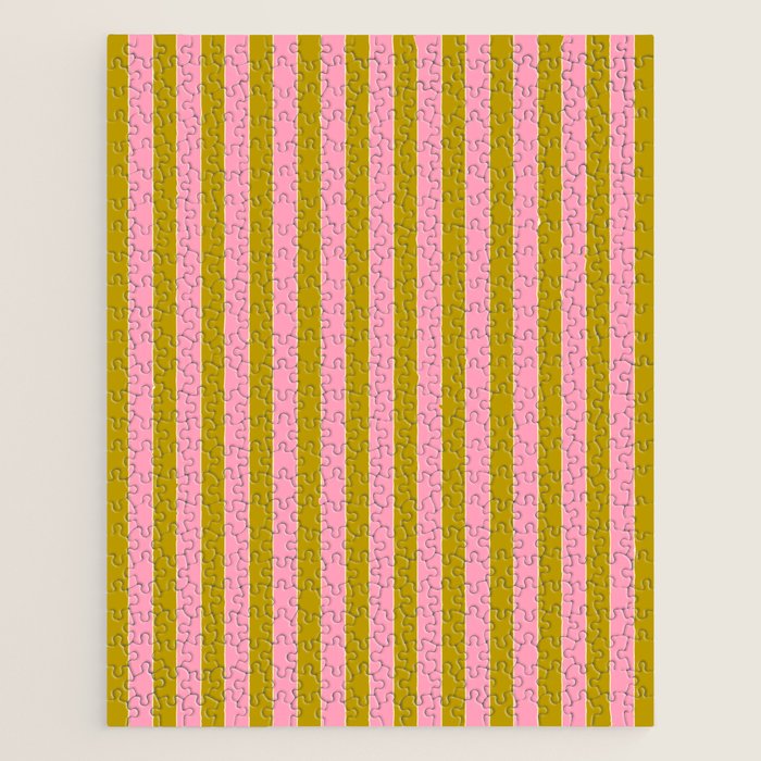 Eclectic Stripes Vertical Colorful Pink and Chartreuse Pattern Jigsaw Puzzle Gallery Image 1