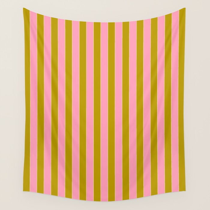 Eclectic Stripes Vertical Colorful Pink and Chartreuse Pattern Wall Tapestry Gallery Image 4