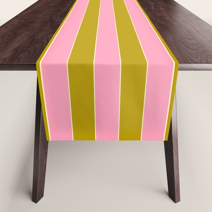 Eclectic Stripes Vertical Colorful Pink and Chartreuse Pattern Table Runner Gallery Image 1