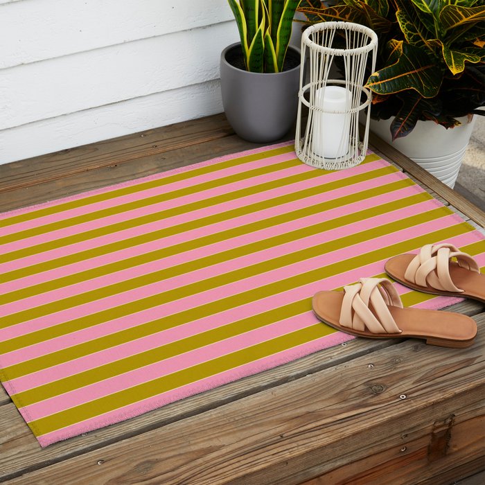 Eclectic Stripes Vertical Colorful Pink and Chartreuse Pattern Outdoor Rug Gallery Image 2