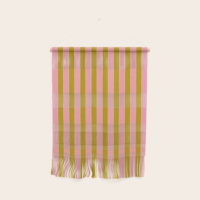 Eclectic Stripes Vertical Colorful Pink and Chartreuse Pattern Wall Hanging Gallery Image 1