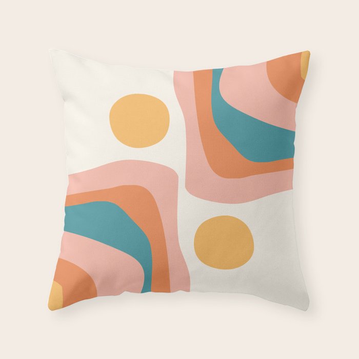 Abstract Wavy Rainbow and Sun Pattern in retro theme Throw Pillow Gallery Image 6