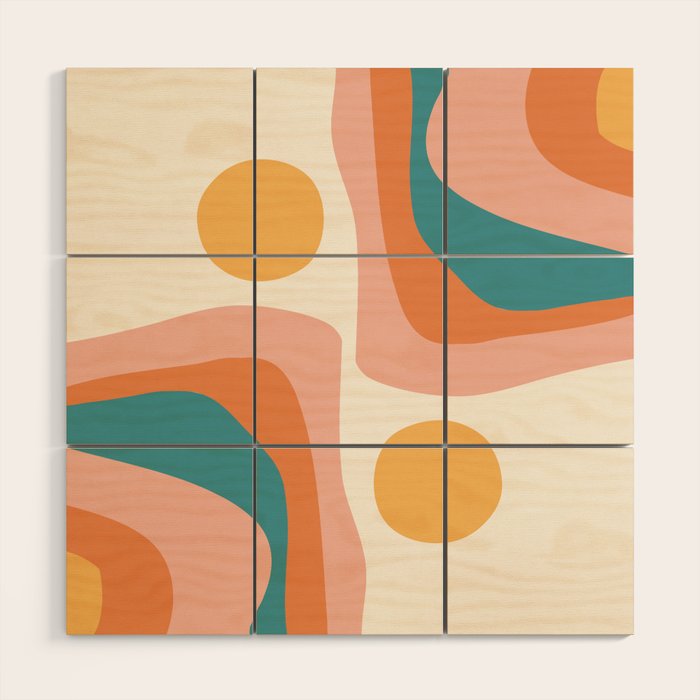 Abstract Wavy Rainbow and Sun Pattern in retro theme Wood Wall Art Gallery Image 1