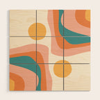 Abstract Wavy Rainbow and Sun Pattern in retro theme Wood Wall Art Gallery Image 1