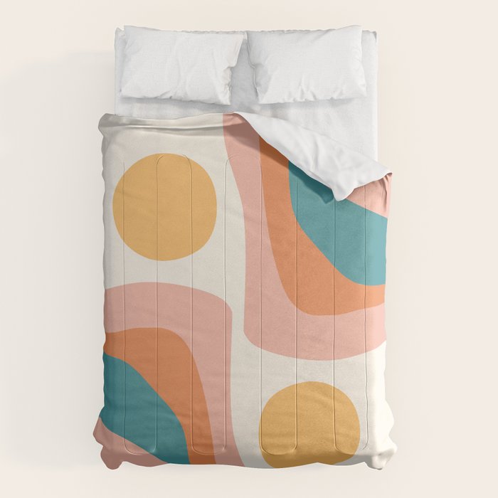 Abstract Wavy Rainbow and Sun Pattern in retro theme Comforter Gallery Image 1