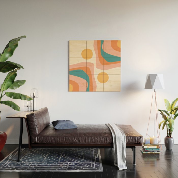 Abstract Wavy Rainbow and Sun Pattern in retro theme Wood Wall Art Gallery Image 2
