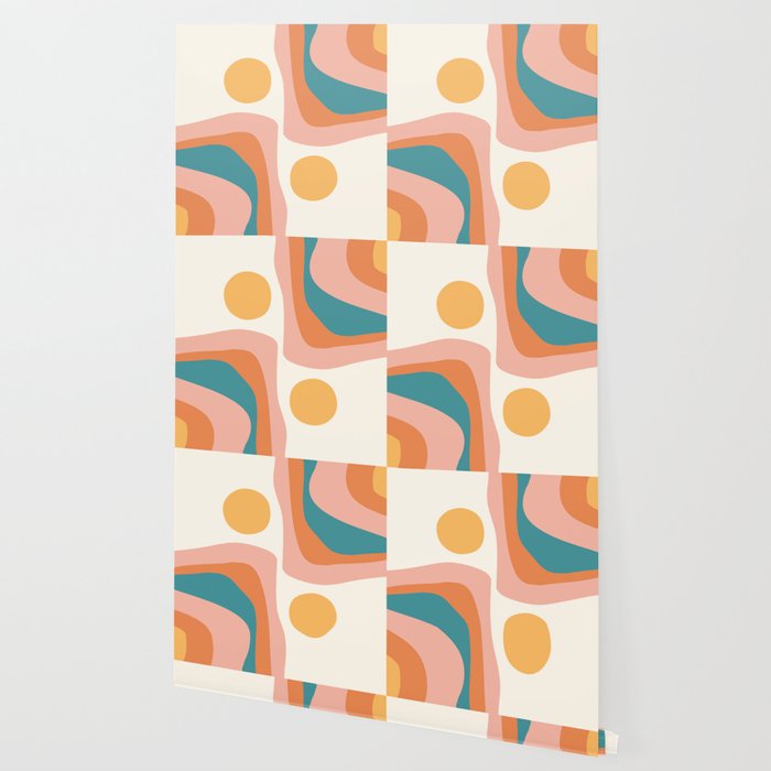 Abstract Wavy Rainbow and Sun Pattern in retro theme Wallpaper Gallery Image 2