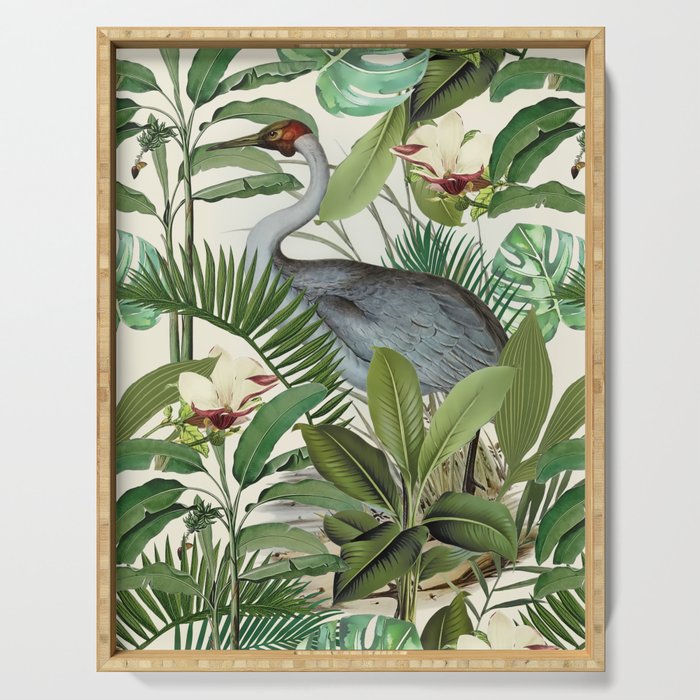 Tropical Heron Bird Rainforest Illustration Serving Tray Gallery Image 1