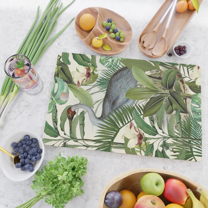 Tropical Heron Bird Rainforest Illustration Cutting Board Gallery Image 2