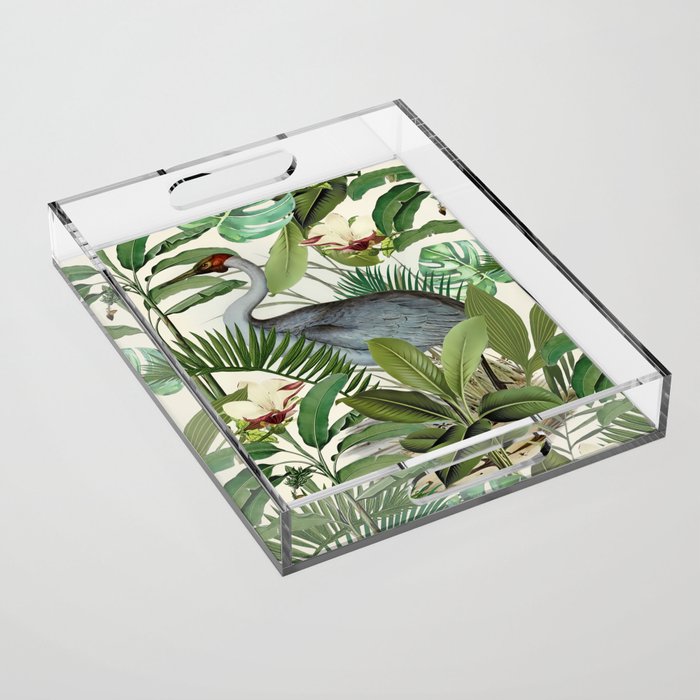 Tropical Heron Bird Rainforest Illustration Acrylic Tray Gallery Image 1