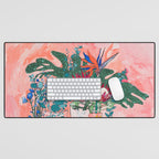 Cockatoo Vase - Bouquet of Flowers on Coral and Jungle Desk Mat Gallery Image 1