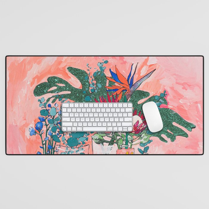 Cockatoo Vase - Bouquet of Flowers on Coral and Jungle Desk Mat Gallery Image 1