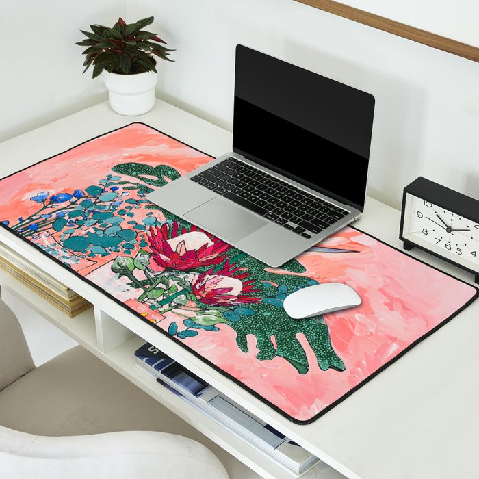 Cockatoo Vase - Bouquet of Flowers on Coral and Jungle Desk Mat Gallery Image 2