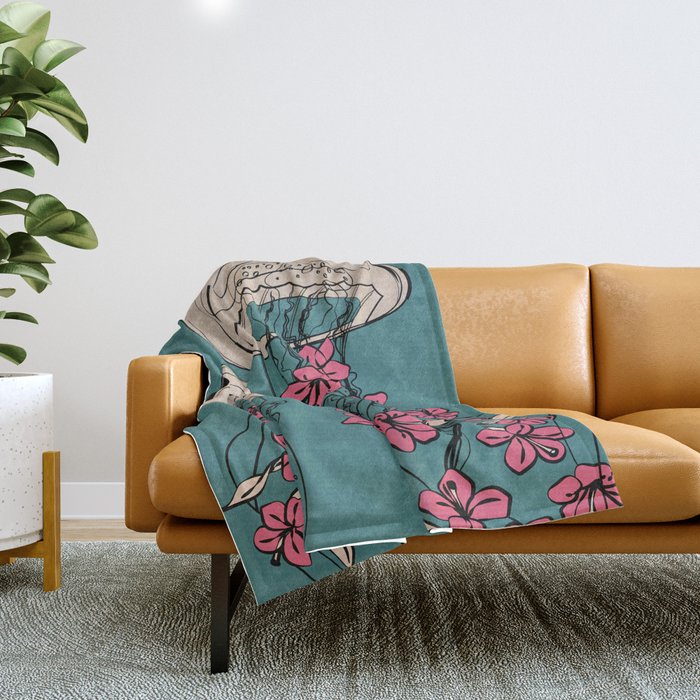 Floral Jellyfishes 1 Throw Blanket Gallery Image 1