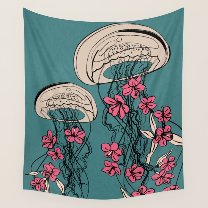 Floral Jellyfishes 1 Wall Tapestry Gallery Image 4