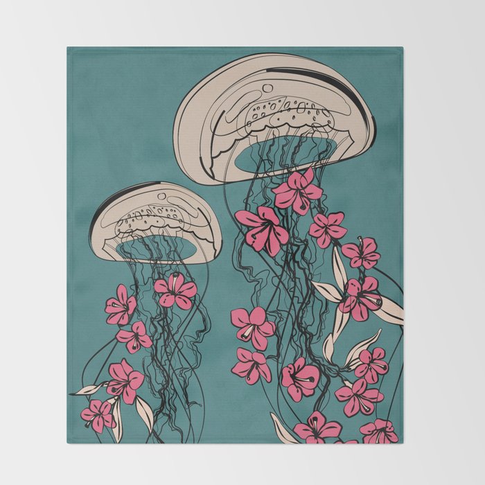 Floral Jellyfishes 1 Throw Blanket Gallery Image 2