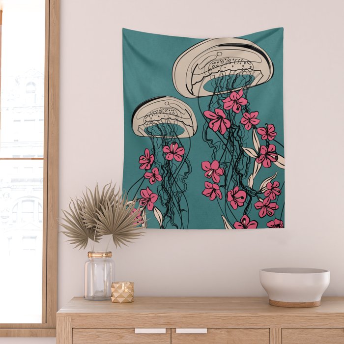 Floral Jellyfishes 1 Wall Tapestry Gallery Image 2