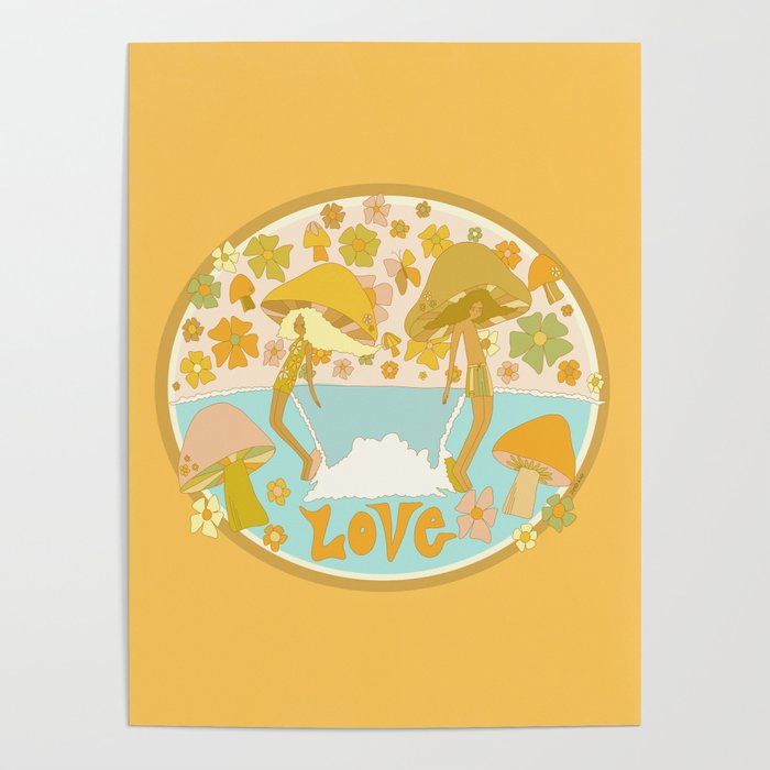 mushy love mushroom longboard surf // retro art by surfy birdy Poster Gallery Image 1