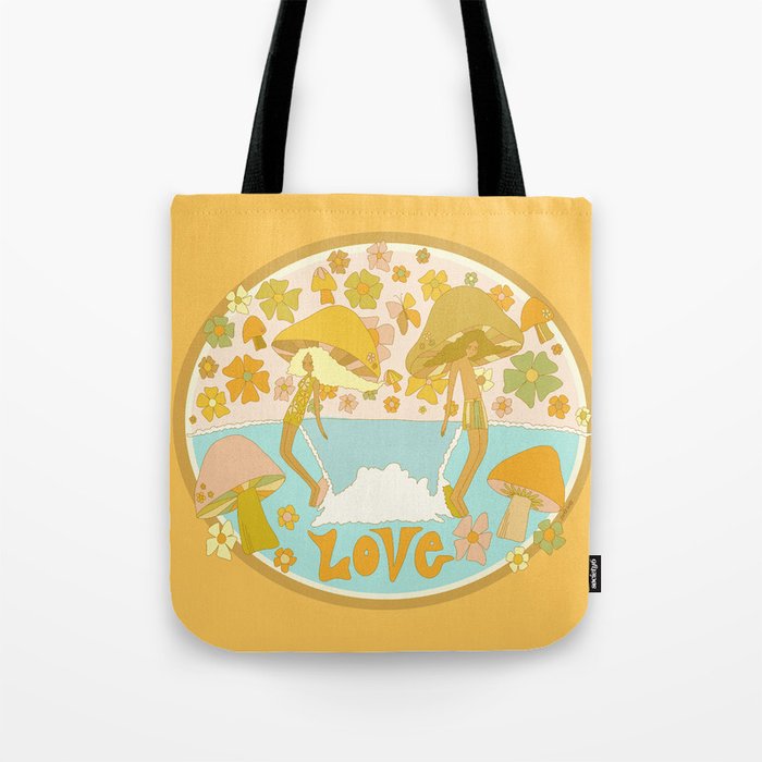 mushy love mushroom longboard surf // retro art by surfy birdy Tote Bag Gallery Image 1