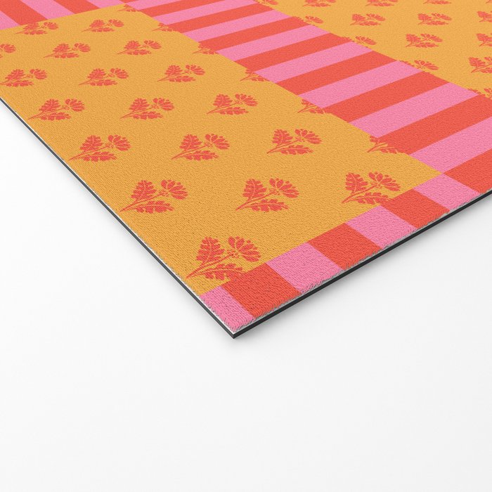 Eclectic Cottage Floral Grid in Vibrant Pink Orange Yellow Welcome Mat Gallery Image 2