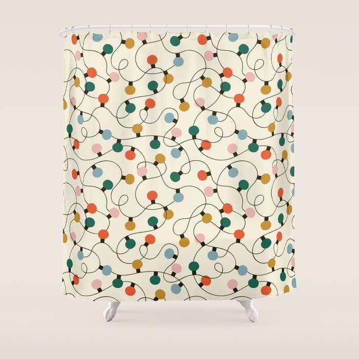 Vintage christmas lights art pattern Shower Curtain Gallery Image 1