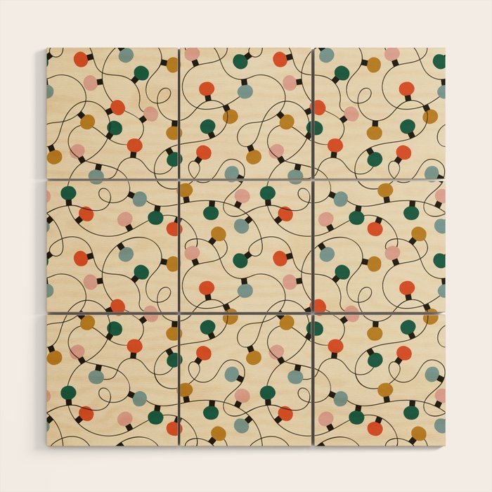 Vintage christmas lights art pattern Wood Wall Art Gallery Image 1