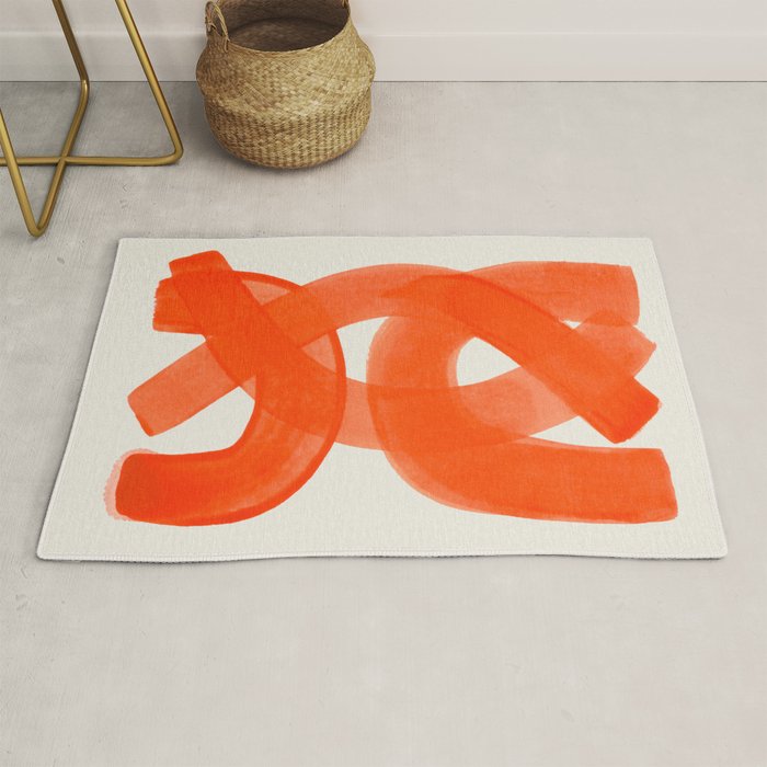 Mid Century Modern Abstract Painting Orange Watercolor Brush Strokes Rug Gallery Image 1