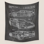 Supercar Sports Car Patent - Car Fan Classic Car Art - Black Chalkboard Wall Tapestry Gallery Image 4