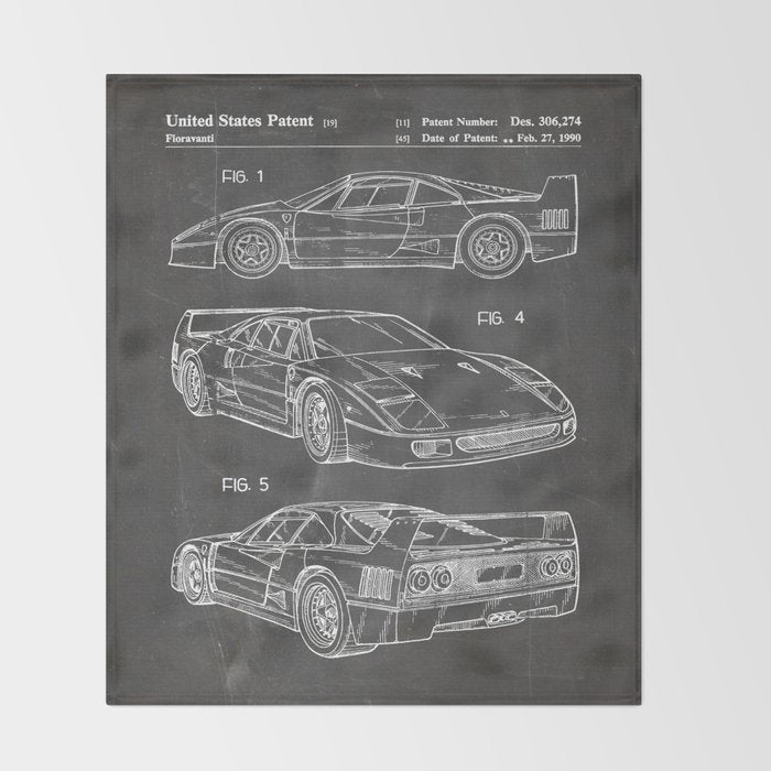 Supercar Sports Car Patent - Car Fan Classic Car Art - Black Chalkboard Throw Blanket Gallery Image 2